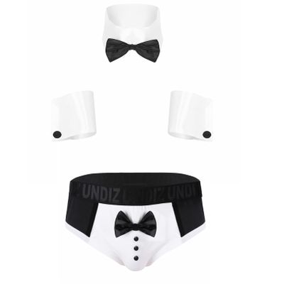 CHICTRY Men's 4 PCS Bow Tie Collar Boxer Briefs Tuxedo Costume Lingerie Sets 2# Black XL