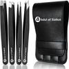 Abdul of Sialkot Eyebrow Tweezer Set for Women & Men,Professional Slant and Pointed Tweezers Set with Case,Precision Tweezers Kit for Facial Hair, Splinter and Ingrown Hair Removal ((Black 4 Piece)) view 1