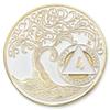 4 Year Sobriety Mint Twisted Tree of Life Gold Plated AA Recovery Medallion/Chip/Token - White view 1