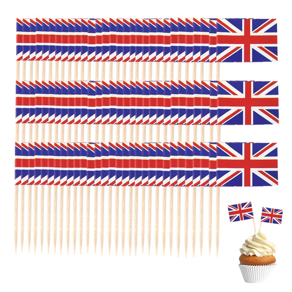 100pcs Union Jack Cake Decorations,United Kingdom UK Flag Cake Toppersfor King Charles III Coronation Decorations,Street Party,Union Jack Party Britain Sporting Events Supplies