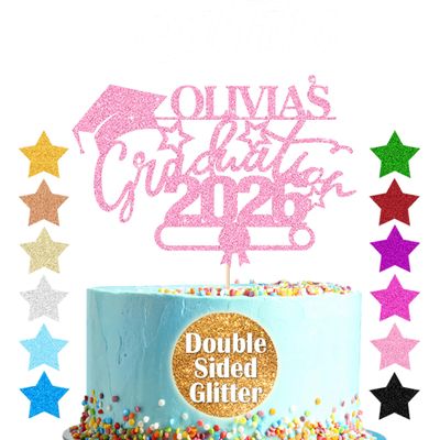 Graduation Cake Topper Personalised Cake Topper Custom Congrats Graduation Hat Student Class of 2026 (Baby Pink)