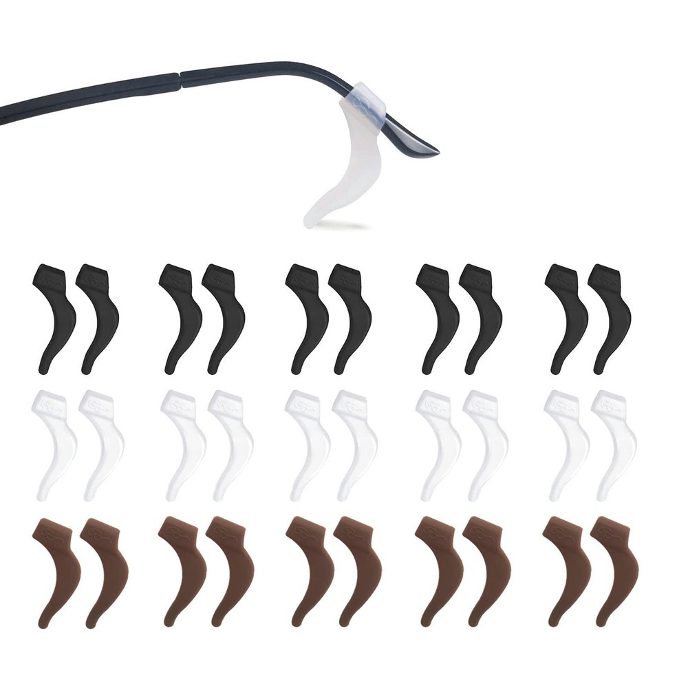 15 Pairs1.8 Inch Anti-slip Eyeglass Ear Grips Hook, Comfortable Silicone Elastic Eyeglasses Temple Tips Sleeve Retainer for Sunglasses, Presbyopia Glasses, Black + White + Brown, 4.5