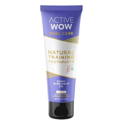 Active Wow Natural Kids Toothpaste Fluoride Free, SLS & Paraben Free, Safe to Swallow for Training Toothbrushing, Baby and Toddler Toothpaste, Cavity-Fighting, Vegan, Berry Bubblegum, 1 Tube