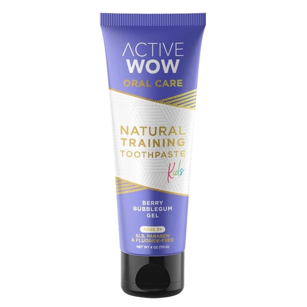 Active Wow Natural Kids Toothpaste Fluoride Free, SLS & Paraben Free, Safe to Swallow for Training Toothbrushing, Baby and Toddler Toothpaste, Cavity-Fighting, Vegan, Berry Bubblegum, 1 Tube