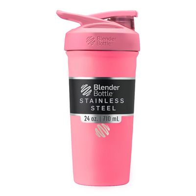 BlenderBottle Strada Shaker Cup Insulated Stainless Steel Water Bottle with Wire Whisk, 24-Ounce, Pink