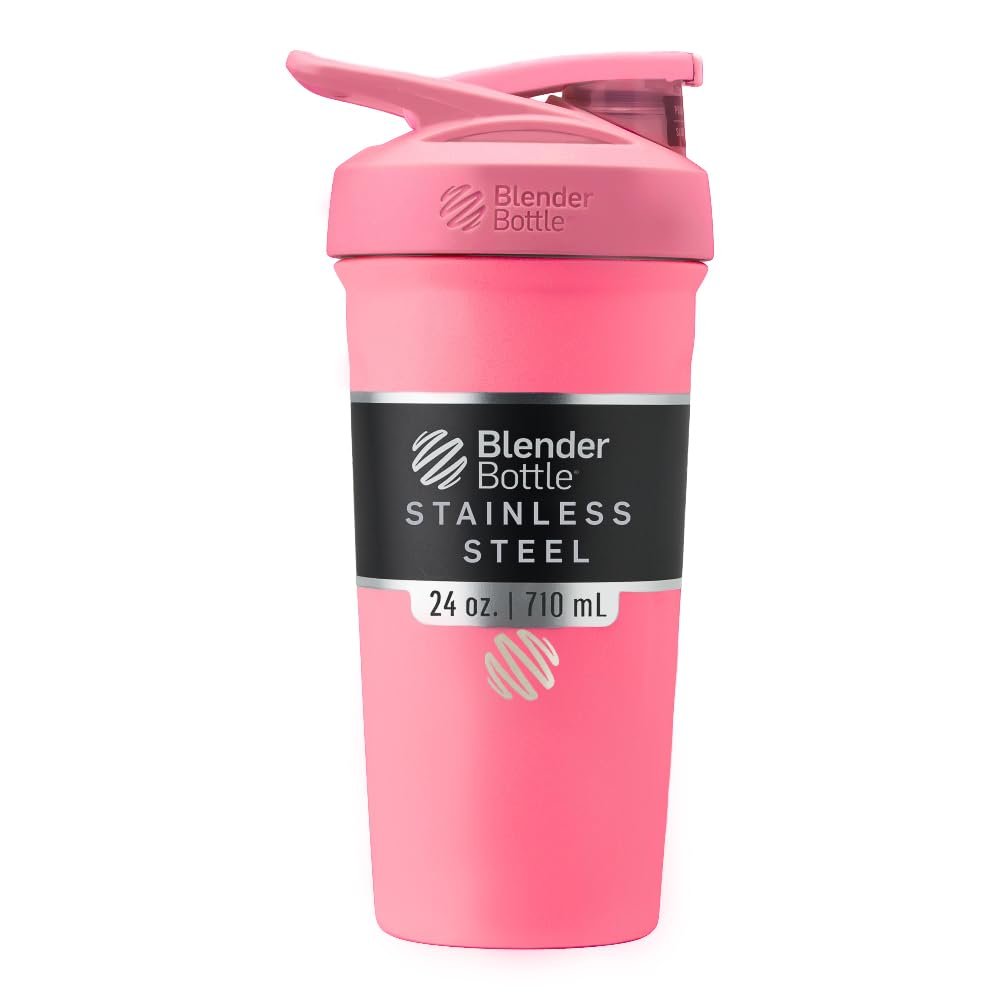 BlenderBottle Strada Shaker Cup Insulated Stainless Steel Water Bottle with Wire Whisk, 24-Ounce, Pink
