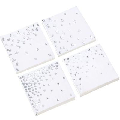 100 Silver Napkins - 4 Assorted Designs l 3-Ply Cocktail Napkins Paper Folded 5 x 5 Inches l Bar Napkins Disposable Party Napkin for Wedding Baby Shower Birthday (Assorted Pink)