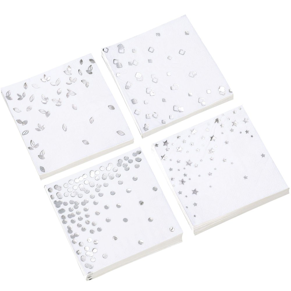 100 Silver Napkins - 4 Assorted Designs l 3-Ply Cocktail Napkins Paper Folded 5 x 5 Inches l Bar Napkins Disposable Party Napkin for Wedding Baby Shower Birthday (Assorted Pink)