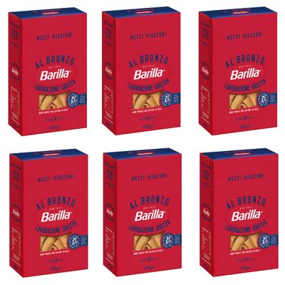 6 x Barilla Mezzi Rigatoni al Bronzo Bronze Drawn Pasta 400 g Raw Processing Method