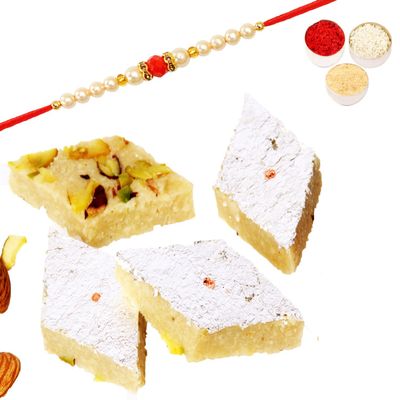 Ghasitaram Gifts Rakhi Gifts for Brothers Sugar Free Badam Katli 800 GMS with Pearl Beads Rakhi