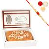 Ghasitaram Gifts Rakhi Gifts for Brothers Jaggery (Gud) Cashew Mithai Cake with Pearl Beads Rakhis view 1