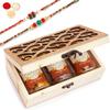 Ghasitaram Gifts Rakhi Gifts for Brothers Natural Wood Carving Box with Chocolate Coated Cashews, Crunchy Cashews and Garlic Cashews with 2 Rakhis view 1