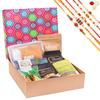 Jaiccha Ghasitaram Rakhi Gifts for Brothers Gourmet Medium Hamper Box of 7 Assortments with 5 Rakhis view 1