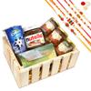 Jaiccha Ghasitaram Rakhi Gifts for Brothers Natural Wood Striped Basket of 6 Goodies with 5 Rakhis view 1