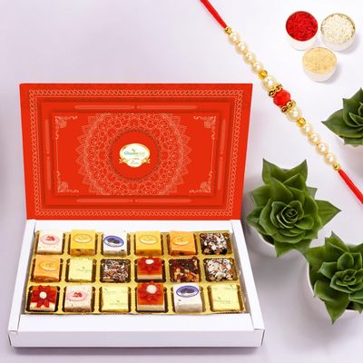 Ghasitaram Gifts Rakhi Gifts for Brothers All Bites Box 18 pcs with Pearl Beads Rakhi
