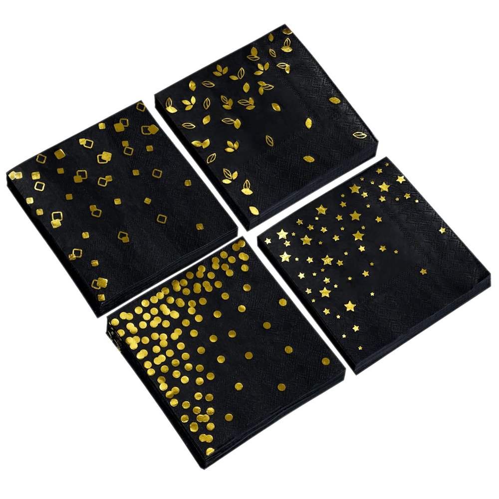 100 Black Napkins - 4 Assorted Designs l 3-Ply Cocktail Napkins Paper Folded 5 x 5 Inches l Bar Napkins Disposable Party Napkin for Wedding Baby Shower Birthday (Assorted Pink)