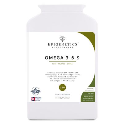 Omega 3-6-9 1000mg |High Strength EPA, DHA & DPA | Fish Oil + Flaxseed + Sunflower Seed | 120 Softgel Capsules UK Made | 1 Capsule Daily (4 Month Supply)