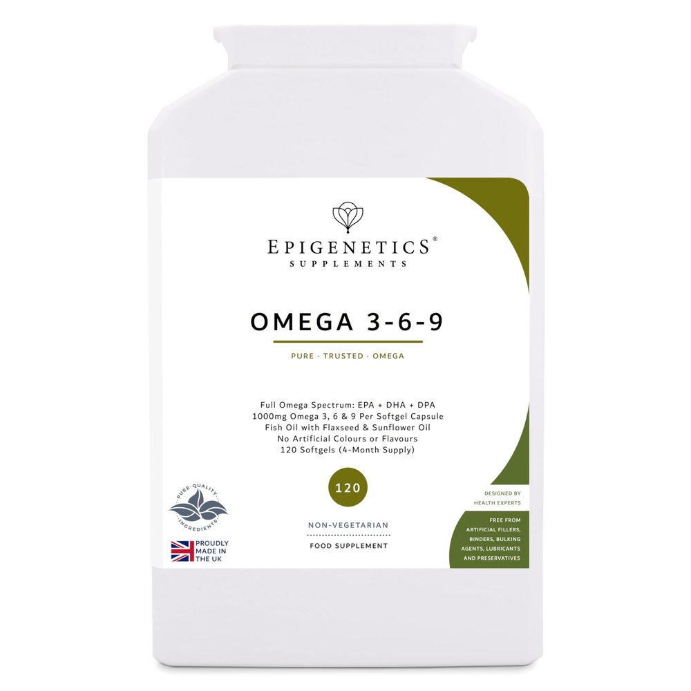 Omega 3-6-9 1000mg |High Strength EPA, DHA & DPA | Fish Oil + Flaxseed + Sunflower Seed | 120 Softgel Capsules UK Made | 1 Capsule Daily (4 Month Supply)