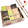 Jaiccha Ghasitaram Rakhi Gifts for Brothers Set of 2 Wooden Serving Trays of 6 Assorted Flavoured Nuts with 2 Rakhis view 1
