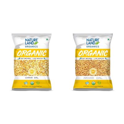Natureland Organics Chana Dal Pouch, 1 kg + Natureland Organics Arhar/Toor Dal Pouch, 1 kg