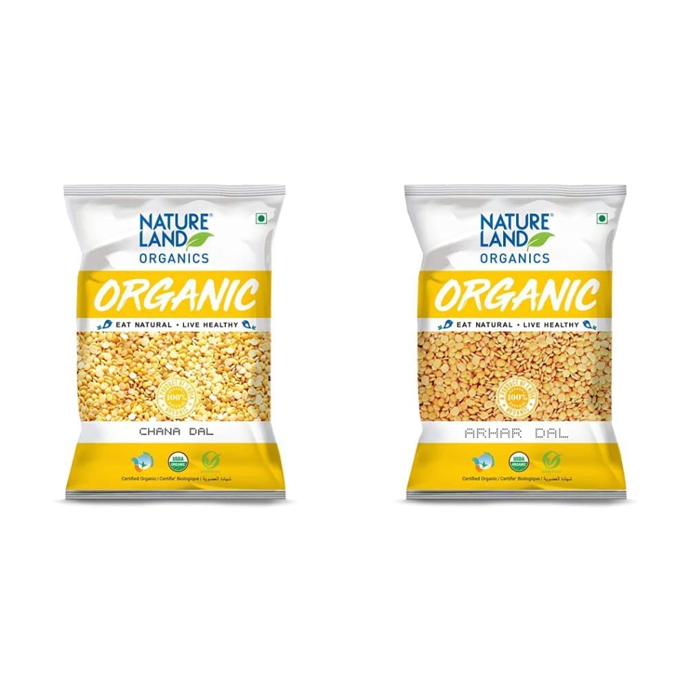 Natureland Organics Chana Dal Pouch, 1 kg + Natureland Organics Arhar/Toor Dal Pouch, 1 kg