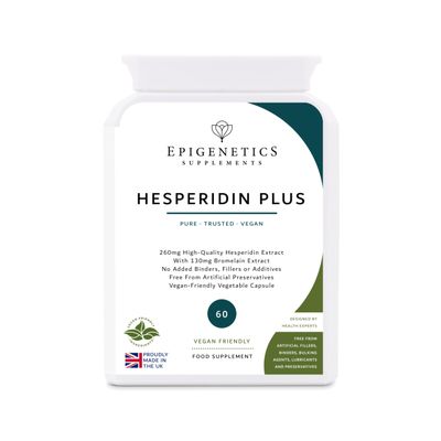 Hesperidin Plus | Hesperidin Extract 260mg + Bromelain Extract 130mg | 60 Vegan Friendly Capsules UK Made | Long 2 Month Supply by Epigenetics Supplements