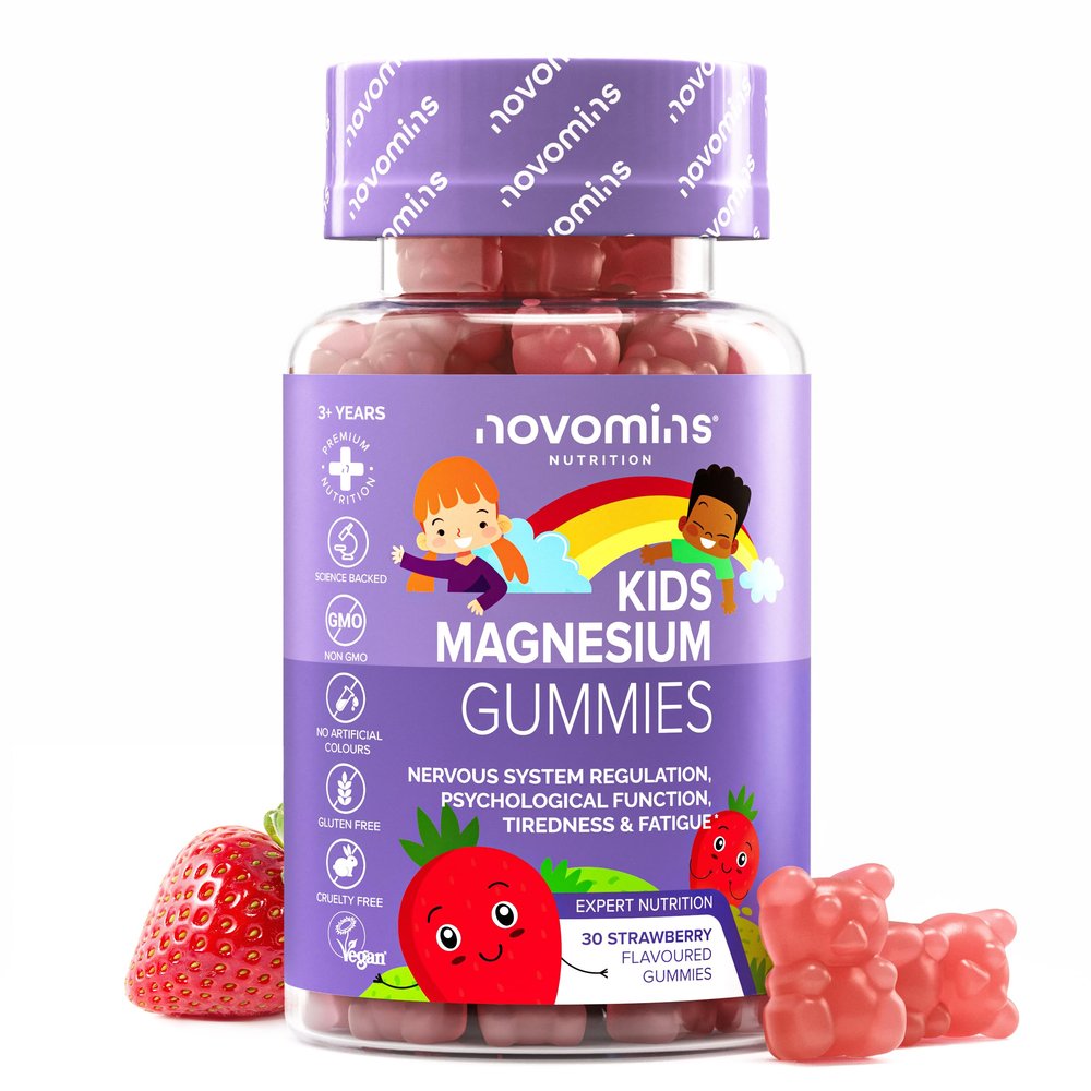 Kids Magnesium Gummies - 546 Mg Magnesium Citrate Providing 60 mg of Magnesium - Alternative to Magnesium Glycinate  30 Gummies - 1 Month Supply Magnesium Supplements - Vegan - Gluten Free - Novomins