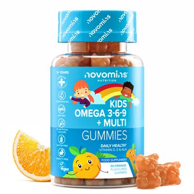 Kids Omega 3 Gummies - 50mg ALA Including Omega 3 6 9 Complex with Added Vitamin E & D - Kids Friendly Capsules Alternative - Plant Based Alternative to Omega 3 Fish Oil - 1 Month Supply  Novomins