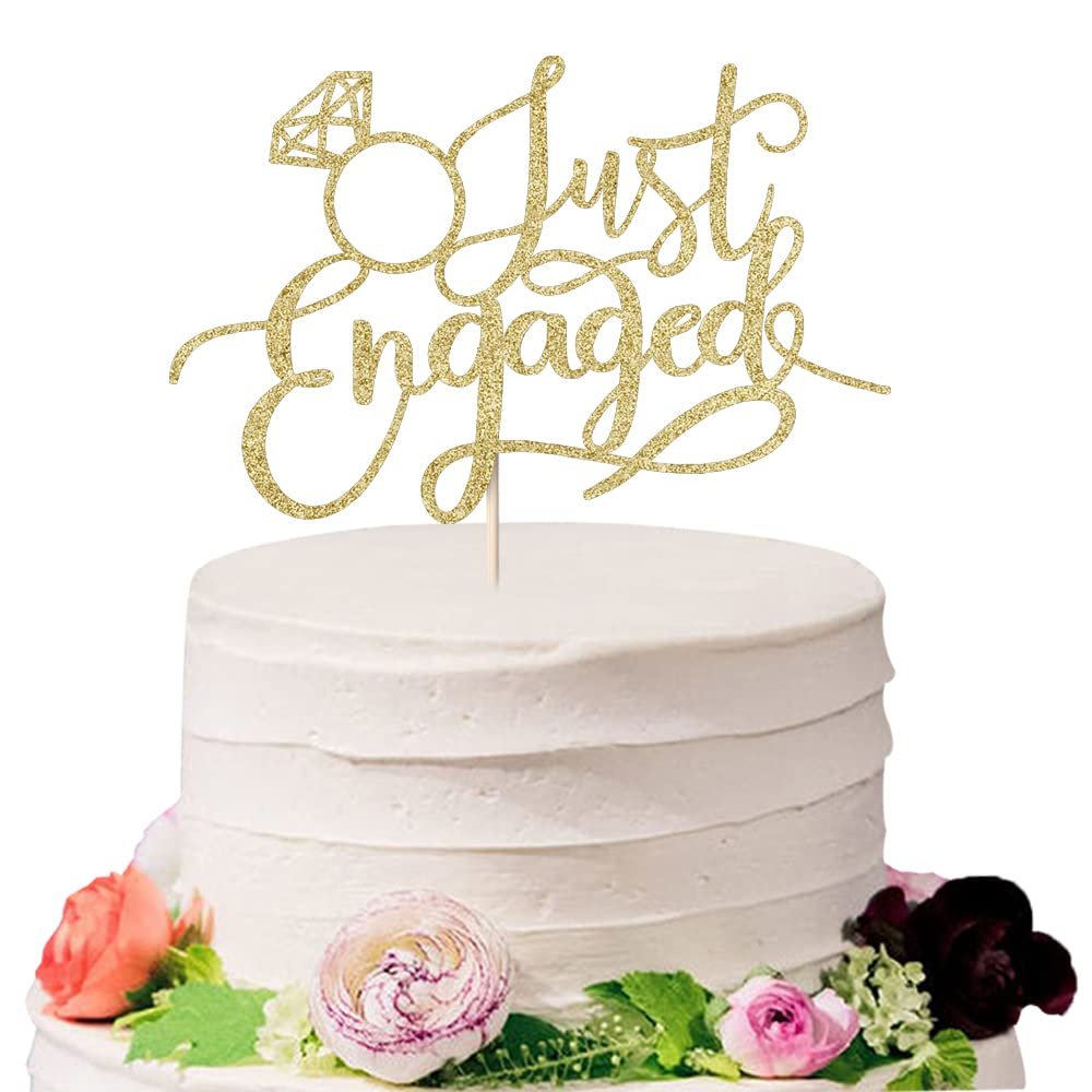Sodasos Just Engaged Cake Topper for Engagement Party Decorations, Engaged Ring Sign,We're Engaged Cake Toppers (gold)