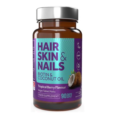 Northumbria Health Biotin 10,000g Hair, Skin & Nails Supplement  Vegan Biotin & Coconut Oil Melts  90 Day Supply  Berry Flavour  Supports Hair Growth  for Men & Women