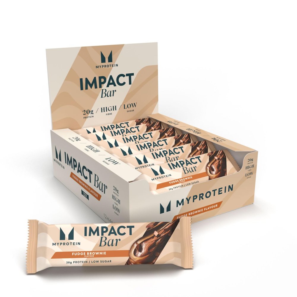 Myprotein Impact Protein Bar  Fudge Brownie | 12 x 64g High-Protein Bars | Triple-Layer Snack with 20g Protein | Low Sugar, High Fibre