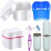 Denture Box, LONTOM 2 Denture Bath Case 2 Denture Cleaner Brushes 2 Toothbrush Box, Plastic False Teeth Soaking Container with Rinsing Basket, Portable Retainer Case for Home & Travel Cleaning view 1