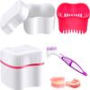 Denture Box, LONTOM 2 Denture Bath Case 2 Denture Cleaner Brushes 2 Toothbrush Box, Plastic False Teeth Soaking Container with Rinsing Basket, Portable Retainer Case for Home & Travel Cleaning view 2