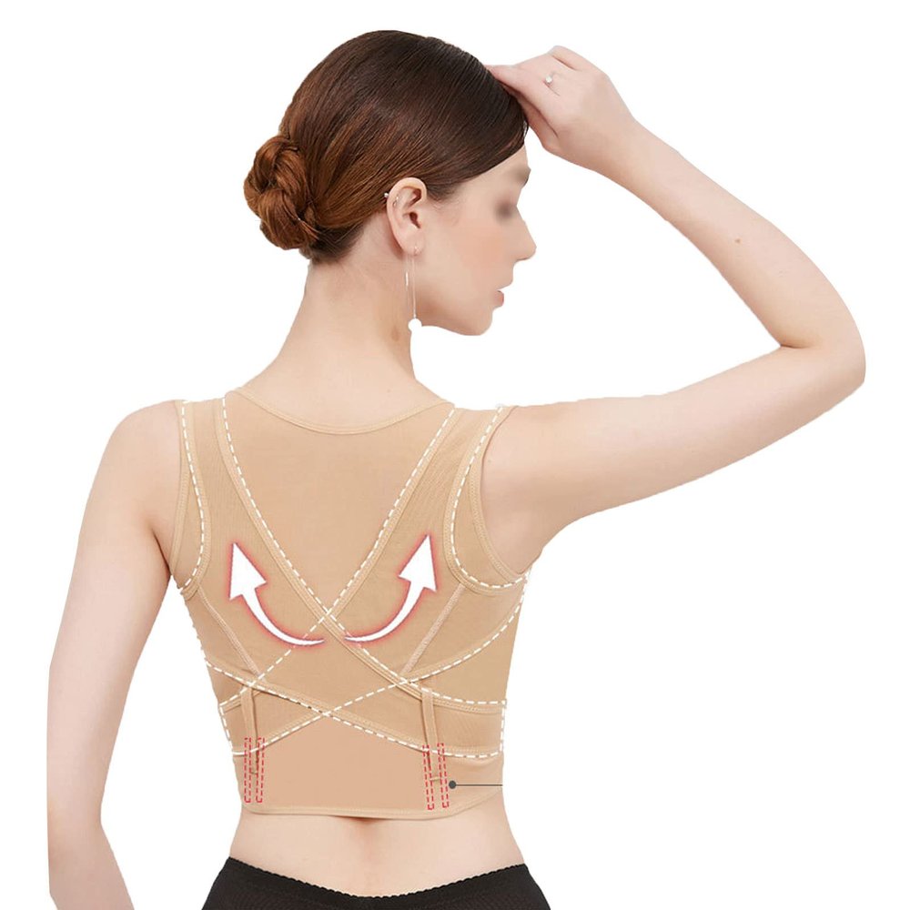 TUHFG Chest Brace Up Posture Corrector Bra, Back Support Brace Body Shaper,Beige-S
