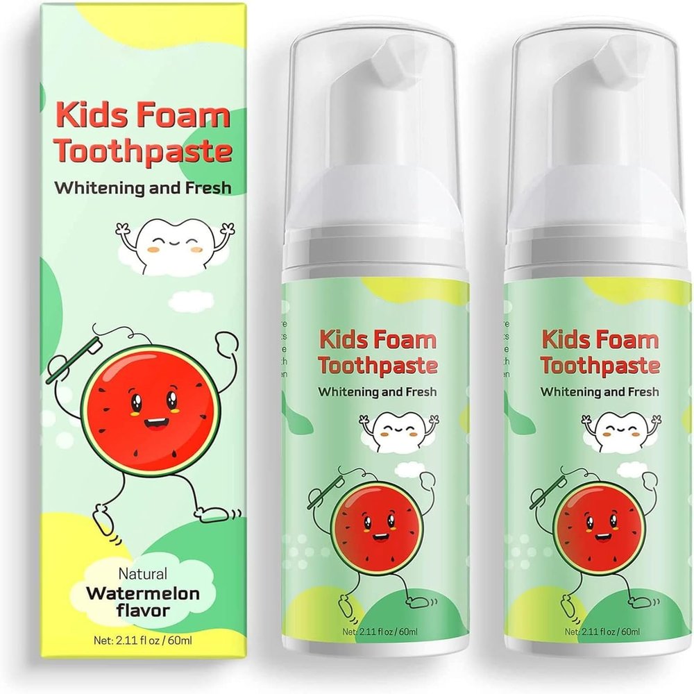 Whitening Foam Toothpaste Kids with Low Fluoride & Natural Formula to Reduce Plaque, Children Foaming Toothpaste for U Shaped & Electric Toothbrush (Watermelon)