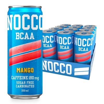 NOCCO Sugar Free Energy Drink  BCAA, 180mg High Caffeine, with Amino Acids & Vitamins, Ideal for Pre Workout  12 x 330ml (Mango Del Sol)