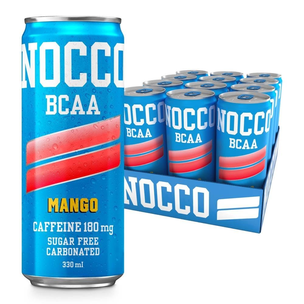 NOCCO Sugar Free Energy Drink  BCAA, 180mg High Caffeine, with Amino Acids & Vitamins, Ideal for Pre Workout  12 x 330ml (Mango Del Sol)