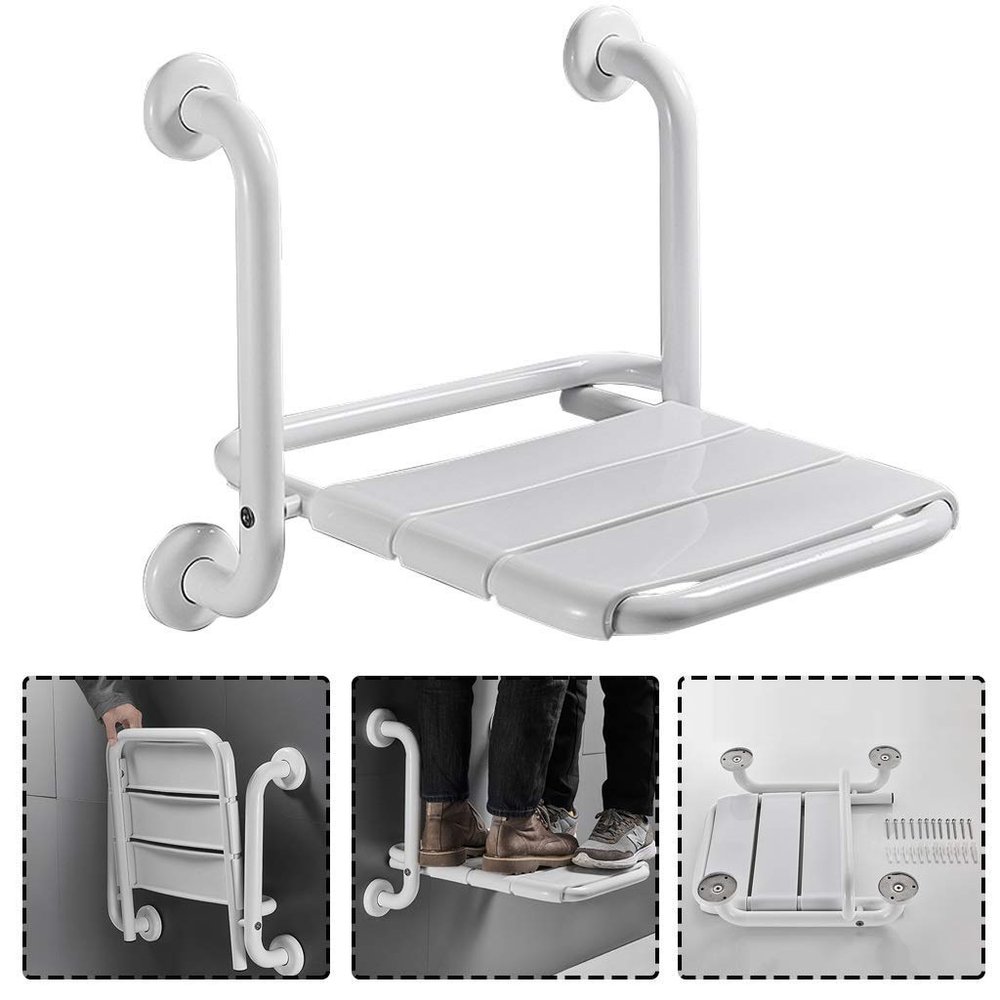 NMDCDH Foldable Wall Shower Stools Plastic Wall Mounted Shower Seat and Chair Folding - Bath Bench for The Elderly Disabled Aid Bathing Showering Portable Design