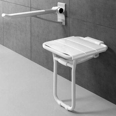 NMDCDH White Shower Chair Wall Mount - Folding Bathroom Stools and Seat Fold-Up - Bath Bench Adults, Elderly, Disabled Bathing Aid Home Sauna Room Use, 200kg Capacity