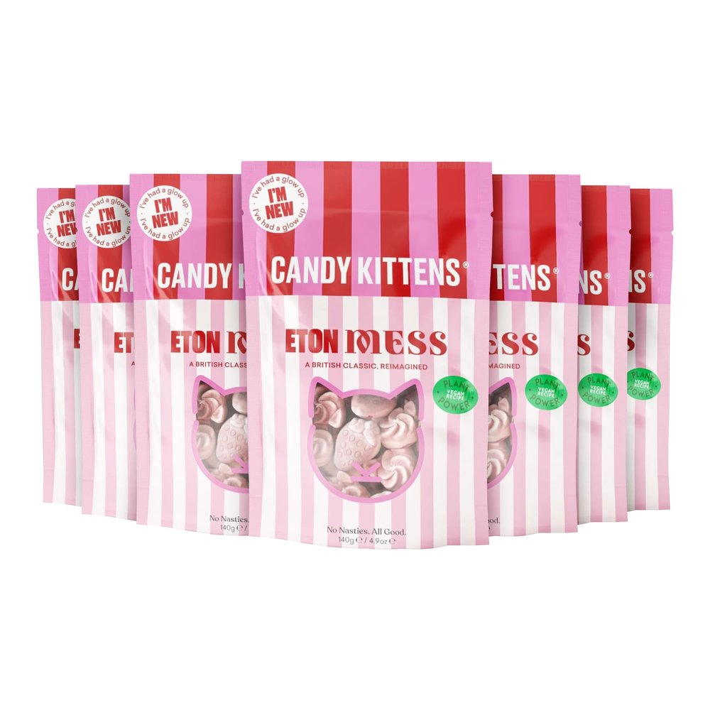 Candy Kittens Vegan Sweets  Eton Mess (140g, Pack of 7)  Fizzy Vegan Snacks, Chewy Pick and Mix Treats Made with Real Fruit Juice, Plant-Based Sweets Gift Box Idea