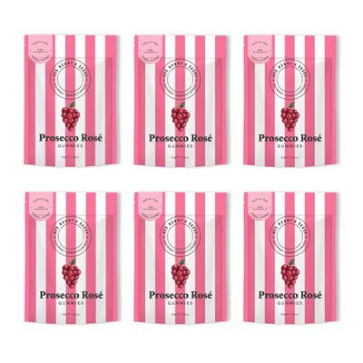 Ask Mummy & Daddy Prosecco Ros Gummies 50g x 6 Pouches | Fizzy Candy Flowers | Strawberry, Cherries and Raspberry Fizz Flavoured Sweets | Chewy Gourmet Jellies | Palm Oil Free and Alcohol Free