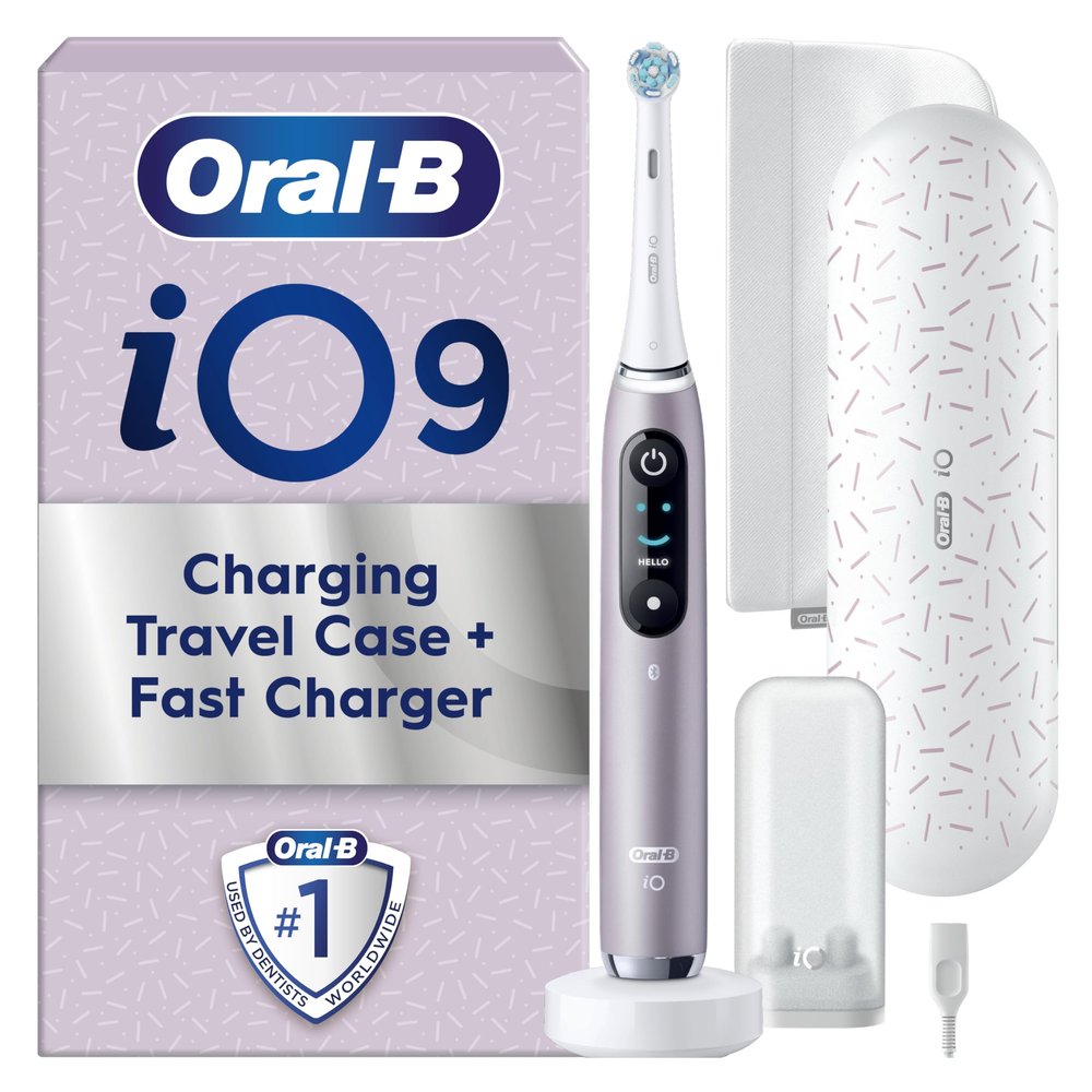 Oral-B iO9 Electric Toothbrushes For Adults, App Connected Handle, 1 Toothbrush Head, Charging Travel Case and Magnetic Pouch, 7 Modes, 2 Pin Plug, Special Edition