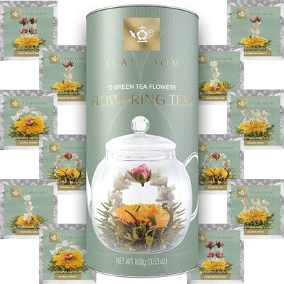 Teabloom Flowering Teas - 12 Blooming Teas in Beautiful Gift Canister