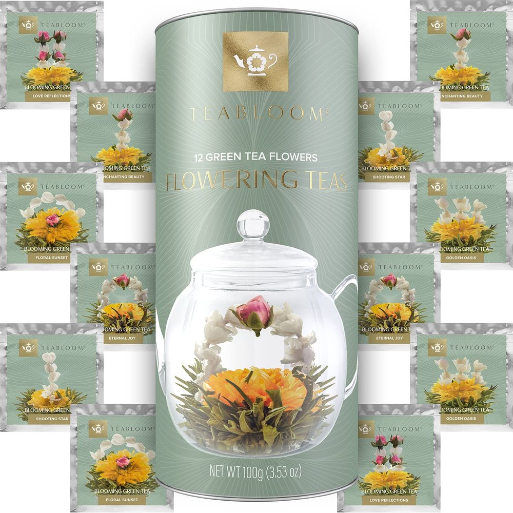 Teabloom Flowering Teas - 12 Blooming Teas in Beautiful Gift Canister