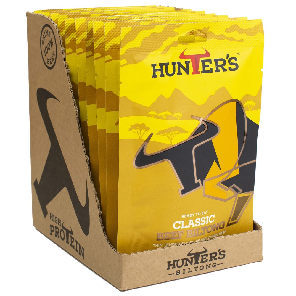 Hunters Biltong - Classic Beef Biltong, 28g Pack of 10 High Protein, Low Fat, Thin Tender Slices of Authentic Beef Biltong, Jerky, Gluten & MSG Free, Convenient Snack