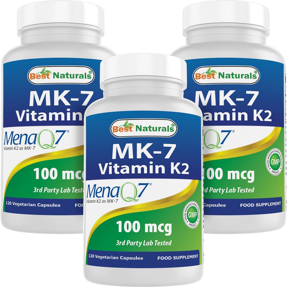 Best Naturals MK-7 Vitamin K2 100 mcg 120 Vcaps (120 Count (Pack of 3))