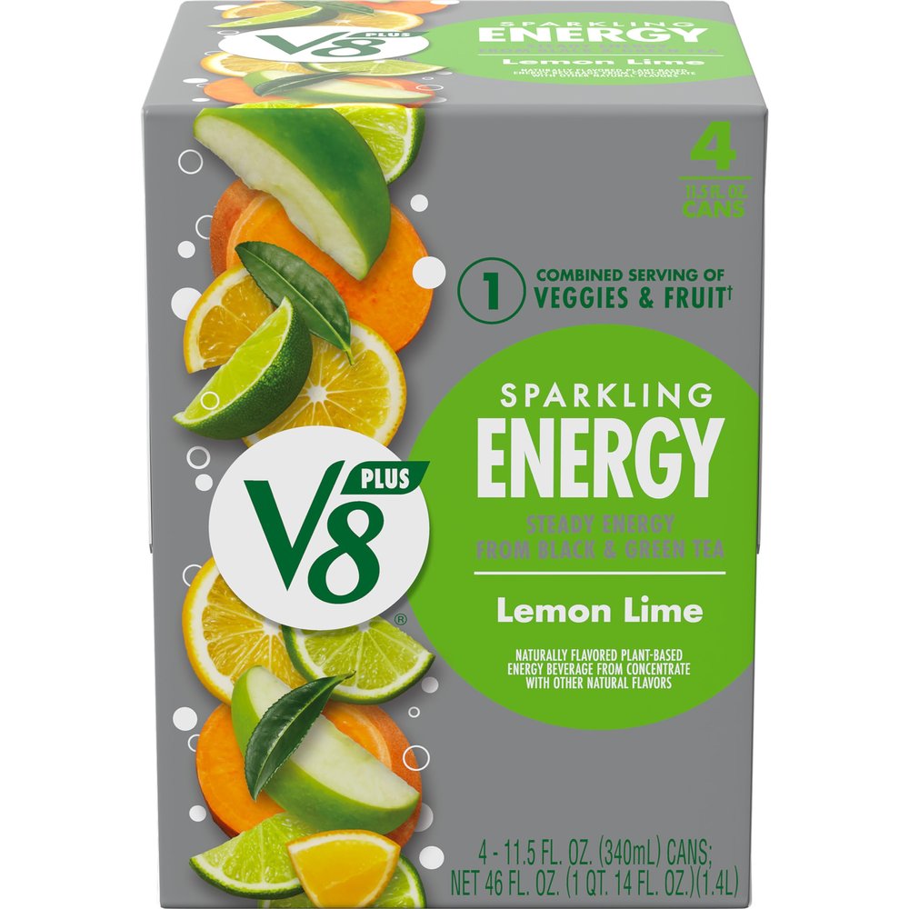 V8 +SPARKLING ENERGY Lemon Lime Energy Drink, Made with Real Vegetable and Fruit Juices, 11.5 Ounce Can (Pack of 4)