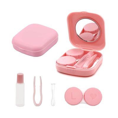 laeeyin Contact Lens Container Portable Hygiene Contact Lens Container Travel Set with Mirror for Daily Excursions Like Travel and Work (Pink)