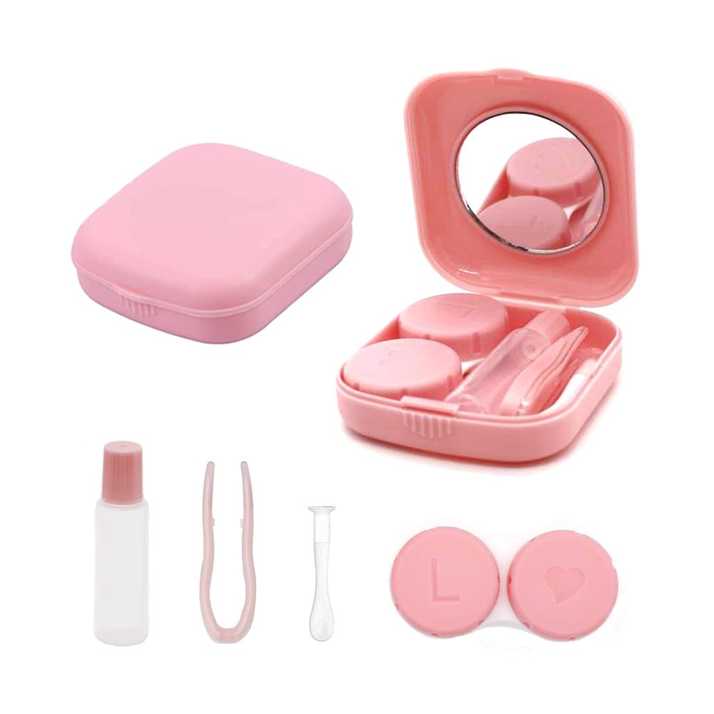 laeeyin Contact Lens Container Portable Hygiene Contact Lens Container Travel Set with Mirror for Daily Excursions Like Travel and Work (Pink)