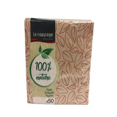 50 Unbleached Napkins 33x33 cm 2V 100% Nature Leaves Red